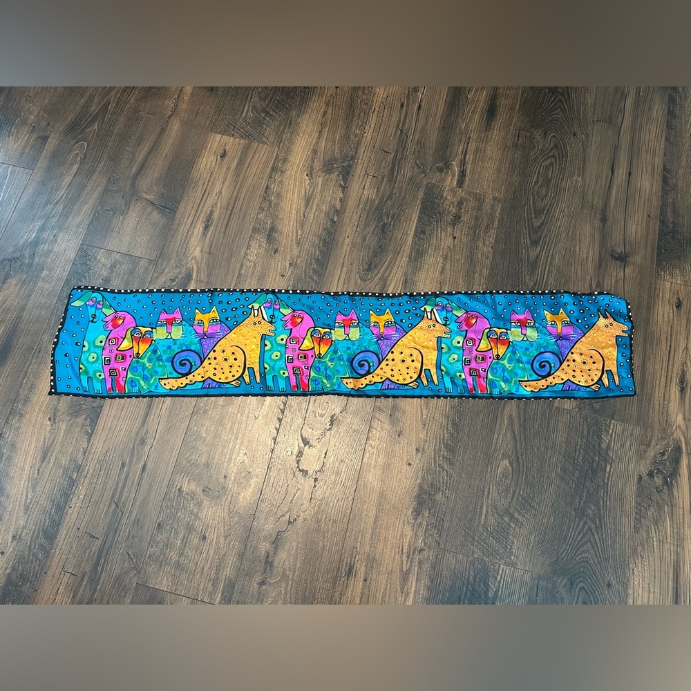 Vintage Laurel Burch Silk Colorful Cat & Dog Scarf